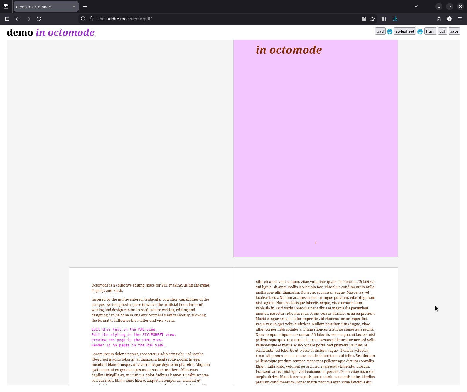 PDF view of Octomode’s default starter document